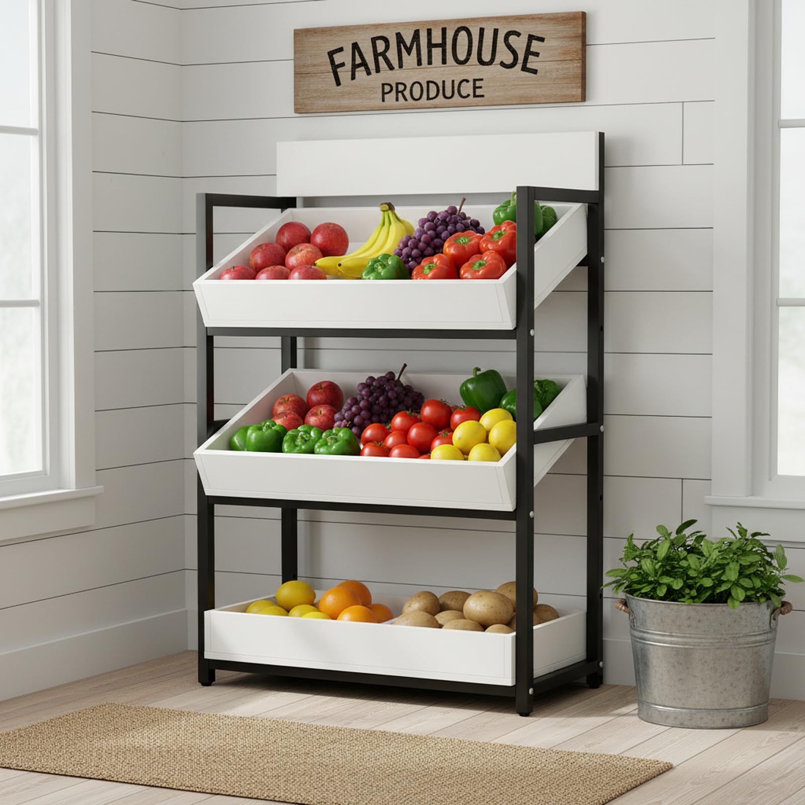 3-Tier Wood Fruit & Vegetable Storage Rack