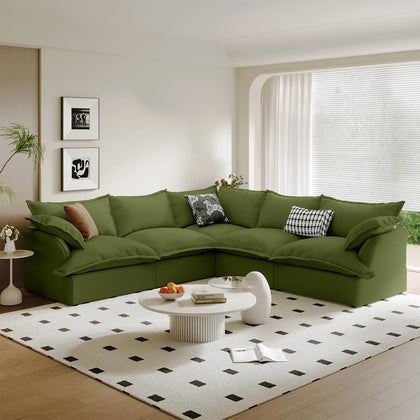 Modular Linen Sectional Sofa with Deep Seats & Removable Covers