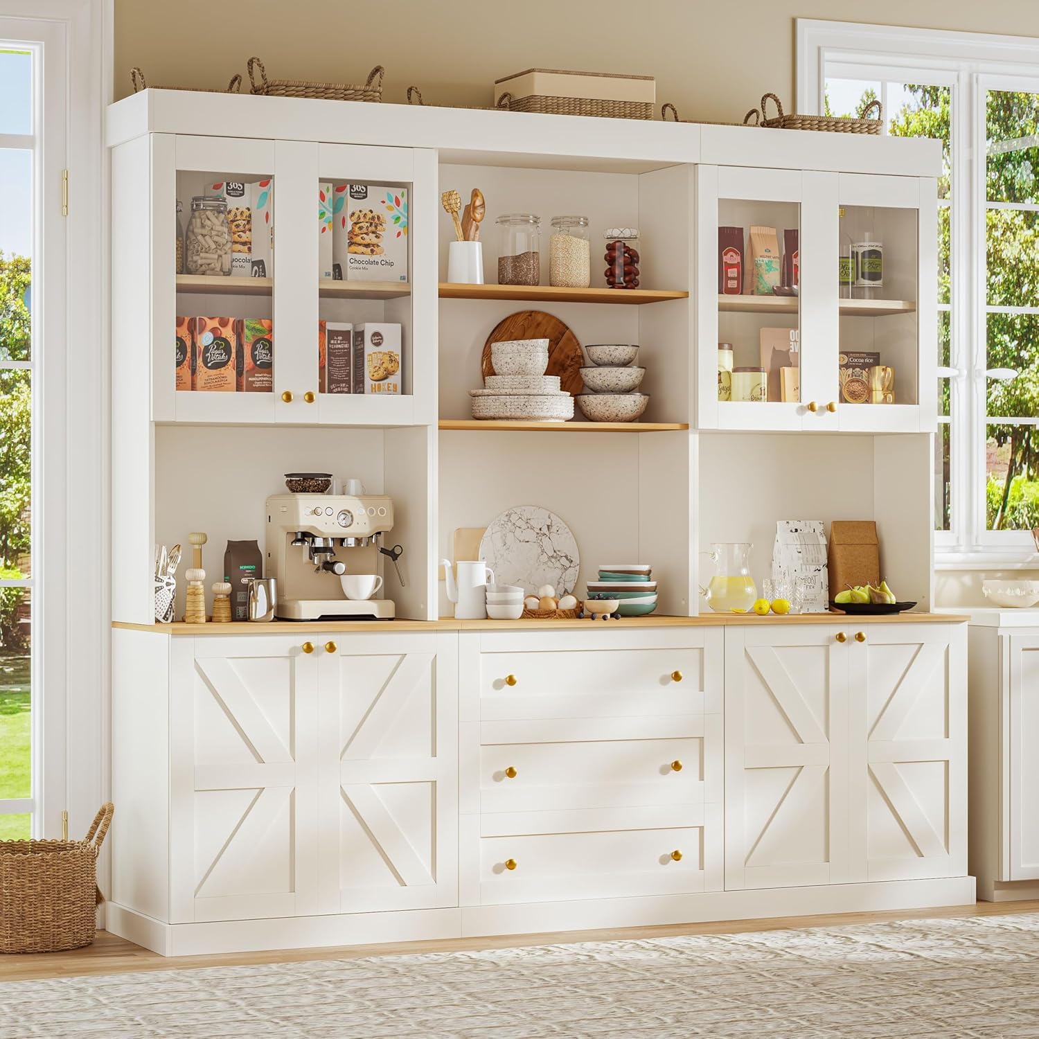 Farmhouse Pantry Cabinet with Glass Doors