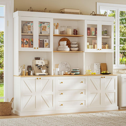 Farmhouse Pantry Cabinet with Glass Doors