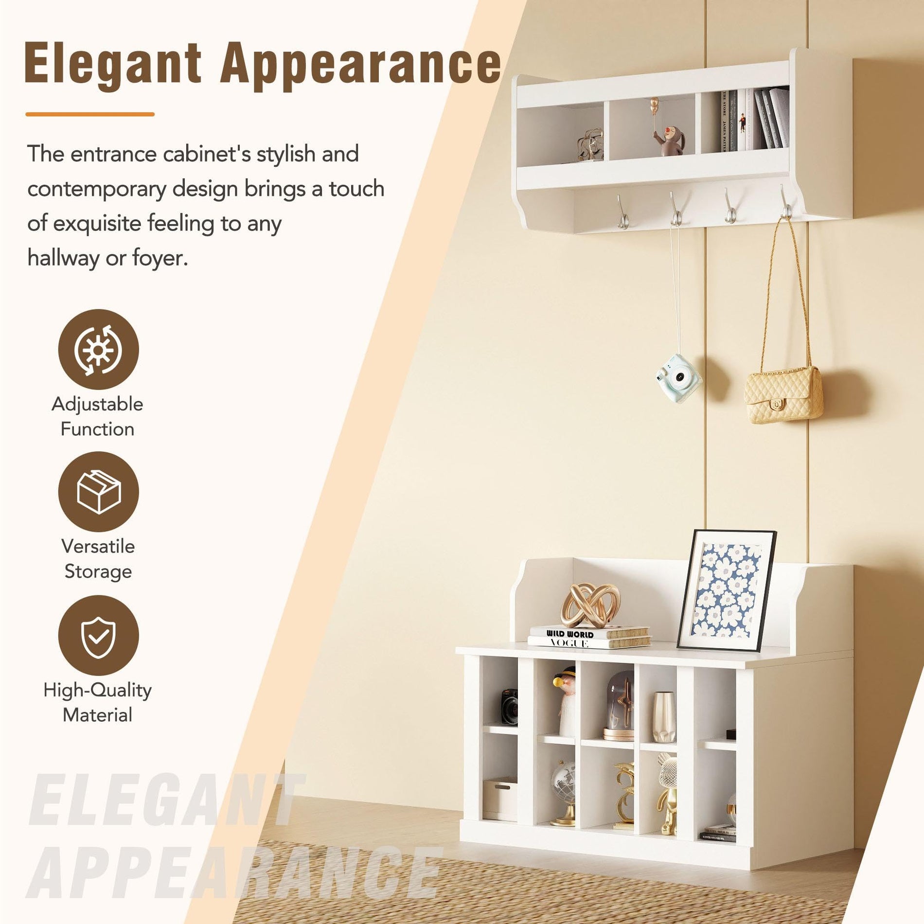 Entryway Shoe Cabinet with Coat Rack & Hooks