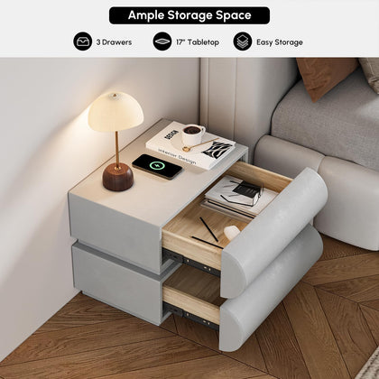 homary Modern Nightstand with 2 Drawers, Tile End Table for Living Room in Gold Finish Square Bedside Table