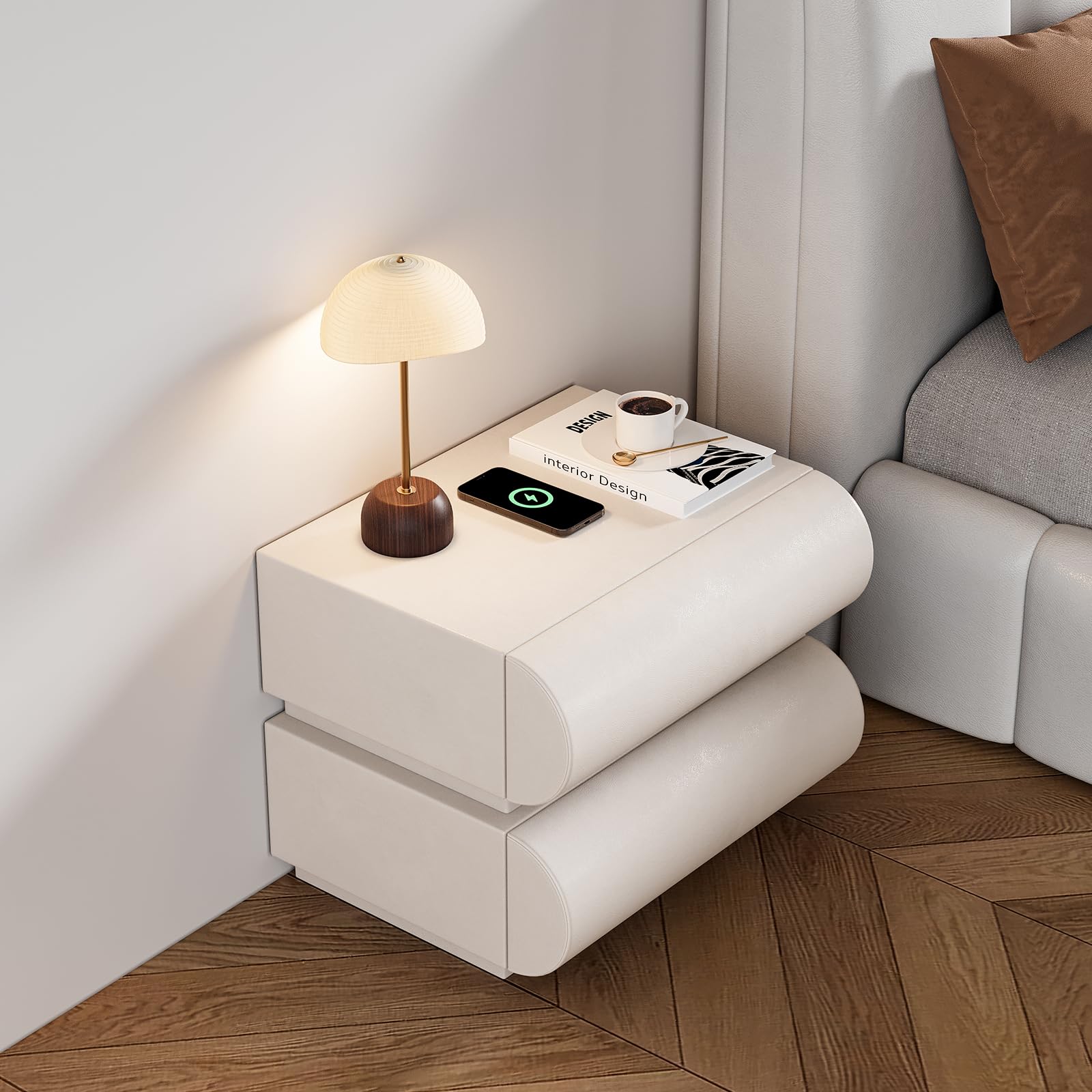 homary Modern Nightstand with 2 Drawers, Tile End Table for Living Room in Gold Finish Square Bedside Table