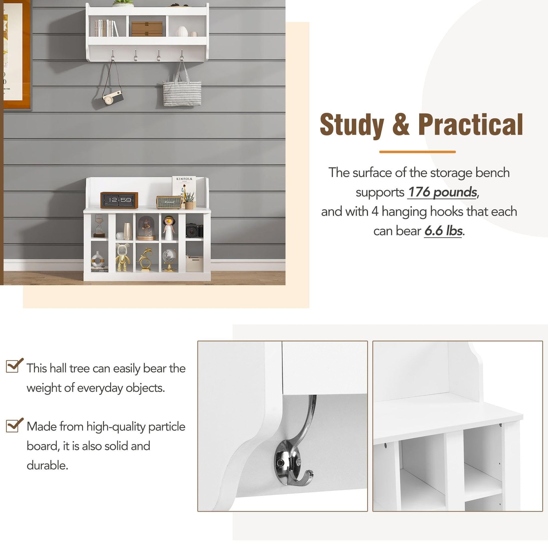 Entryway Shoe Cabinet with Coat Rack & Hooks