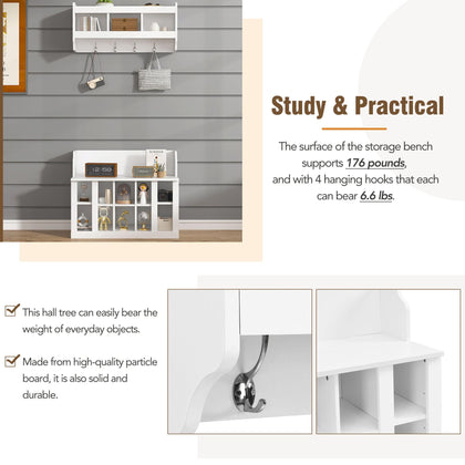 Entryway Shoe Cabinet with Coat Rack & Hooks