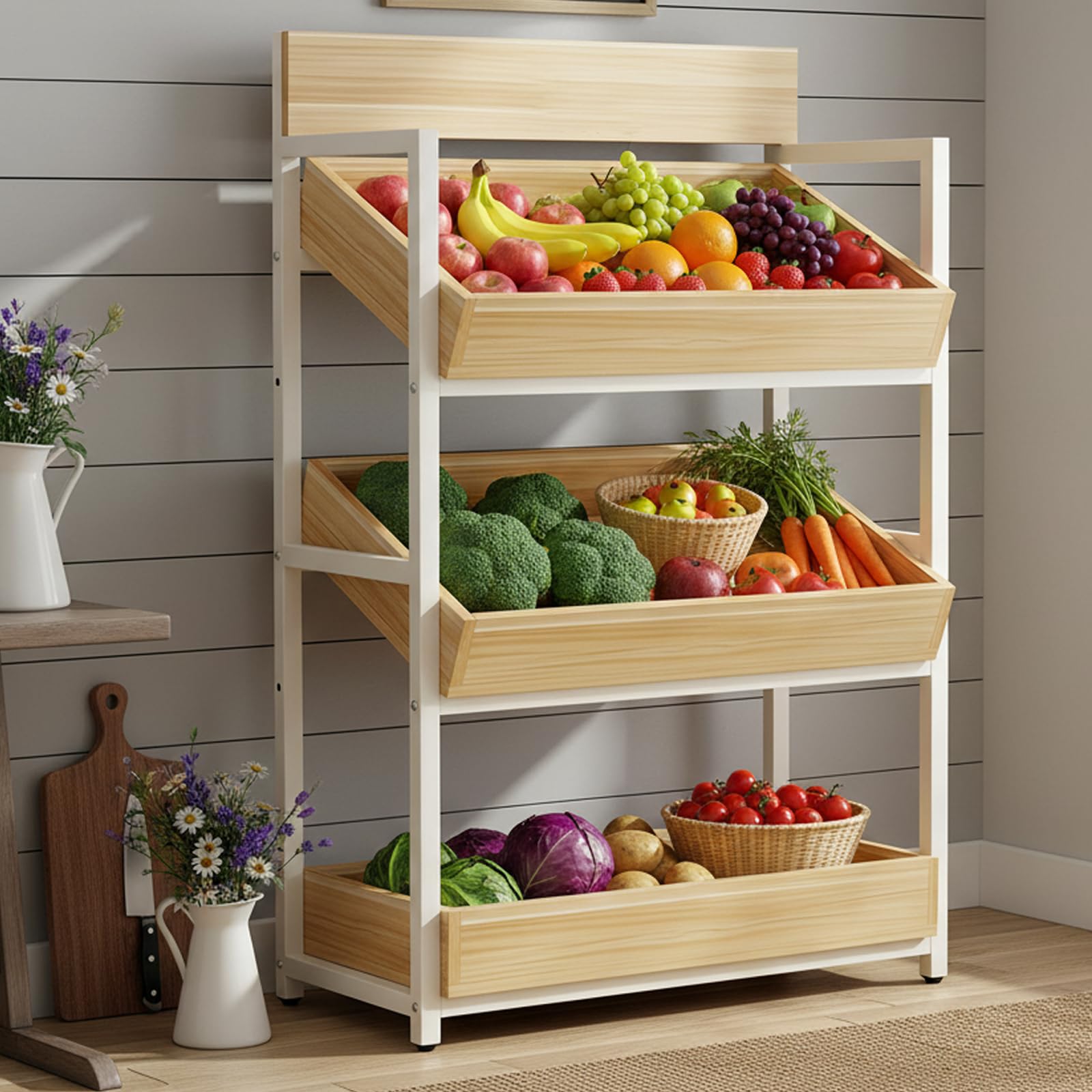 3-Tier Wood Fruit & Vegetable Storage Rack