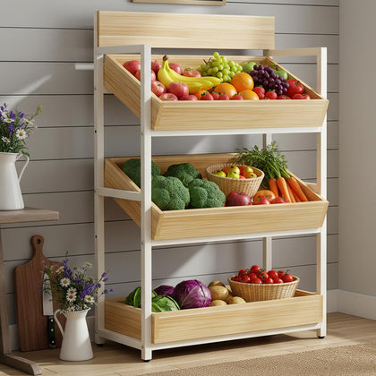 3-Tier Wood Fruit & Vegetable Storage Rack