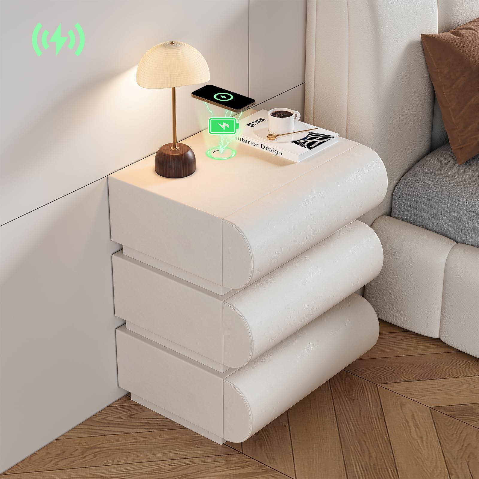 homary Modern Nightstand with 2 Drawers, Tile End Table for Living Room in Gold Finish Square Bedside Table