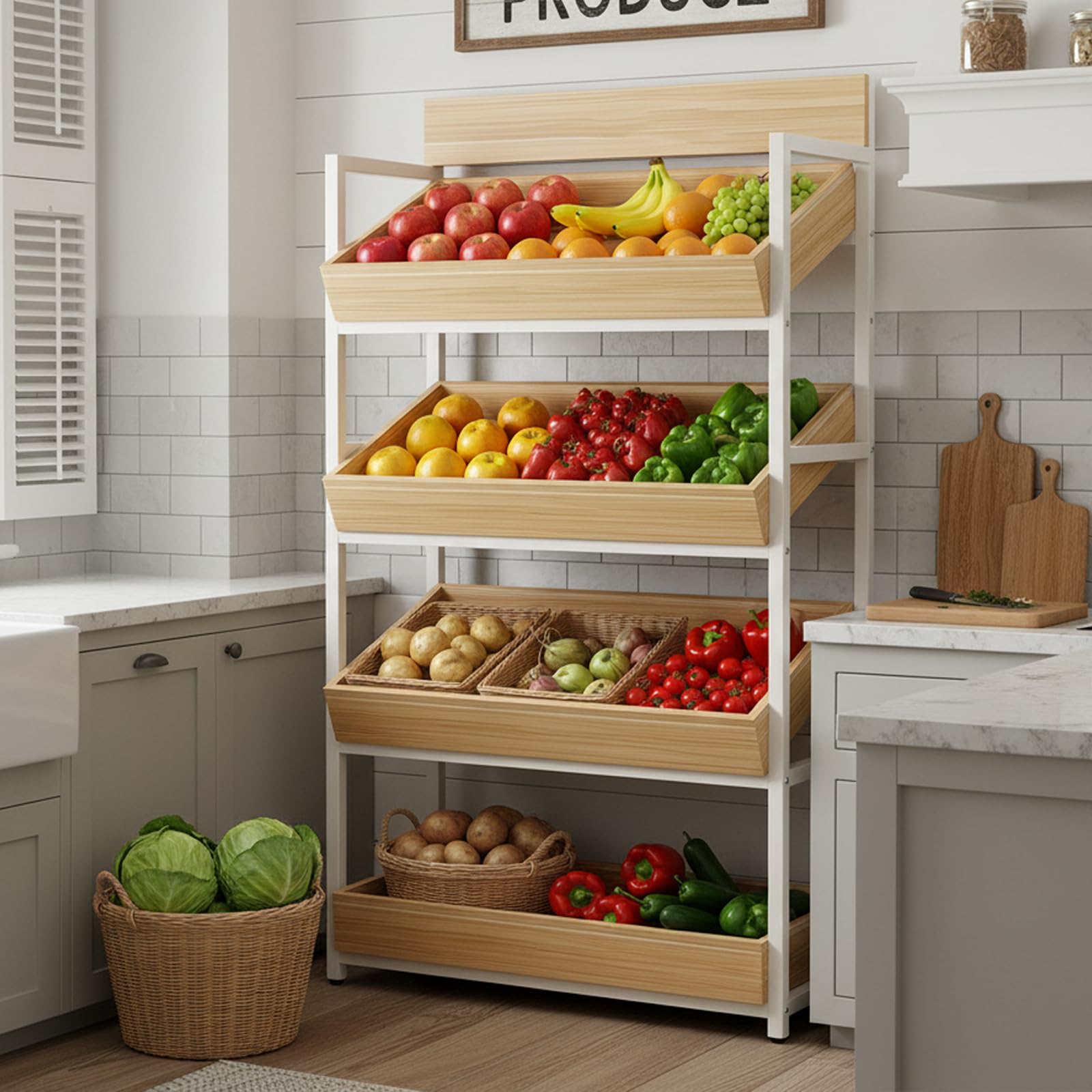 3-Tier Wood Fruit & Vegetable Storage Rack
