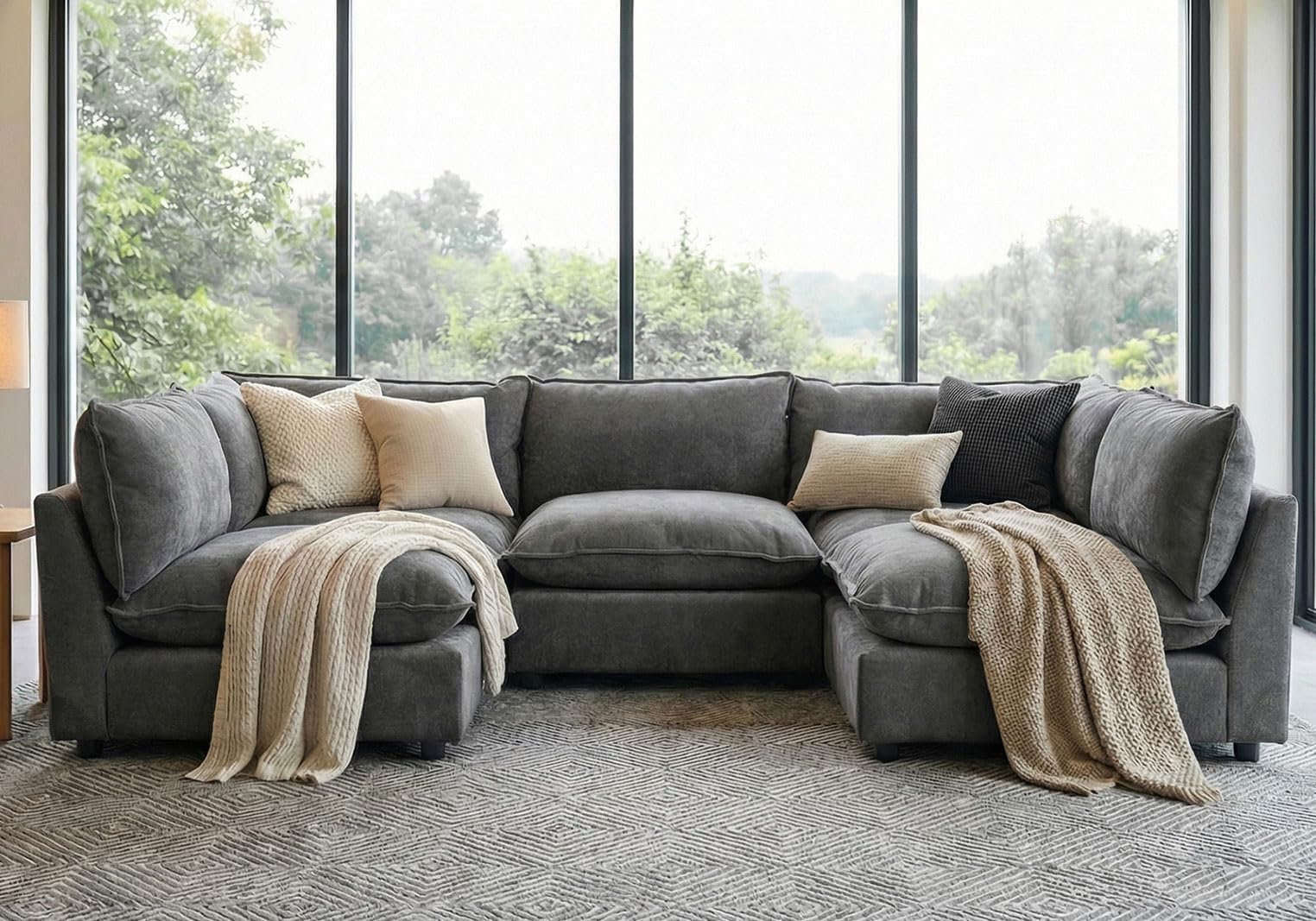 Modular Chenille Sectional Sofa with Deep Seats