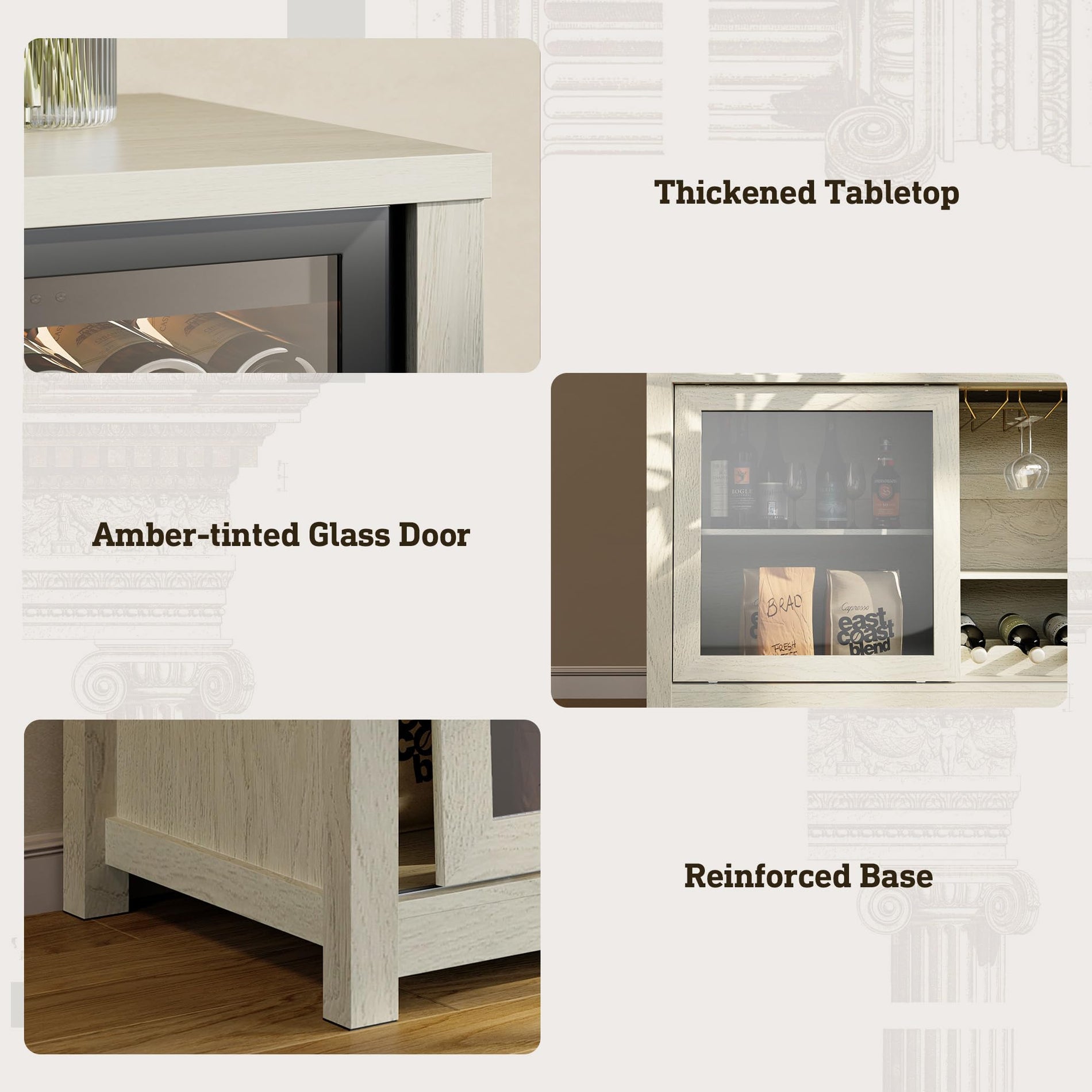 Coffee Bar Cabinet with Fridge Space, Wine Rack & Storage