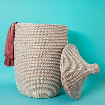 White Wicker Storage Basket with Lid