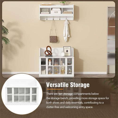 Entryway Shoe Cabinet with Coat Rack & Hooks