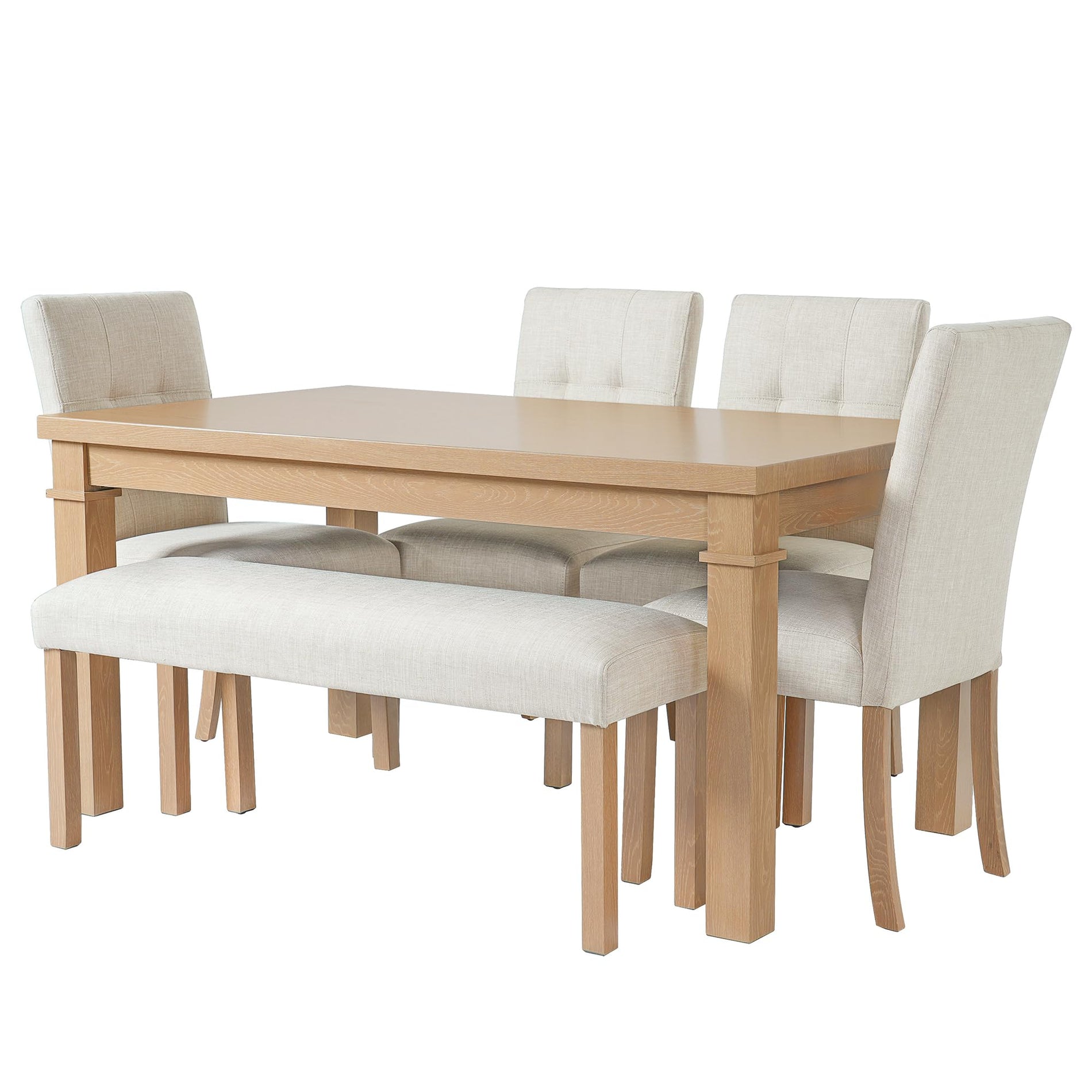 6-Piece Dining Table Set with 4 Upholstered Chairs & Bench