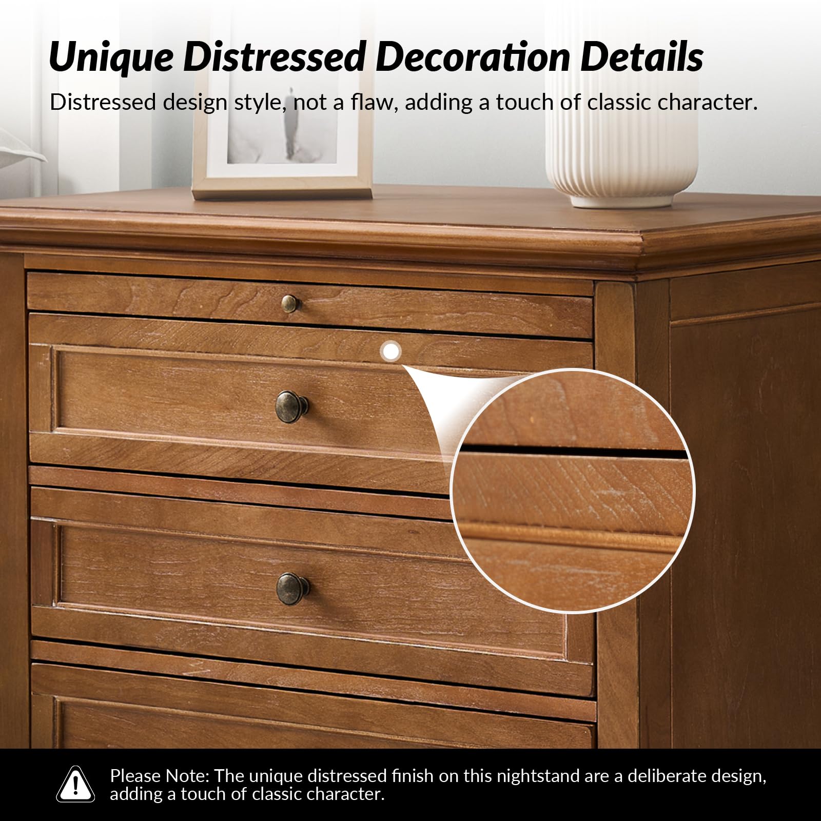 Farmhouse End Table with Charging Station & 3 Drawers