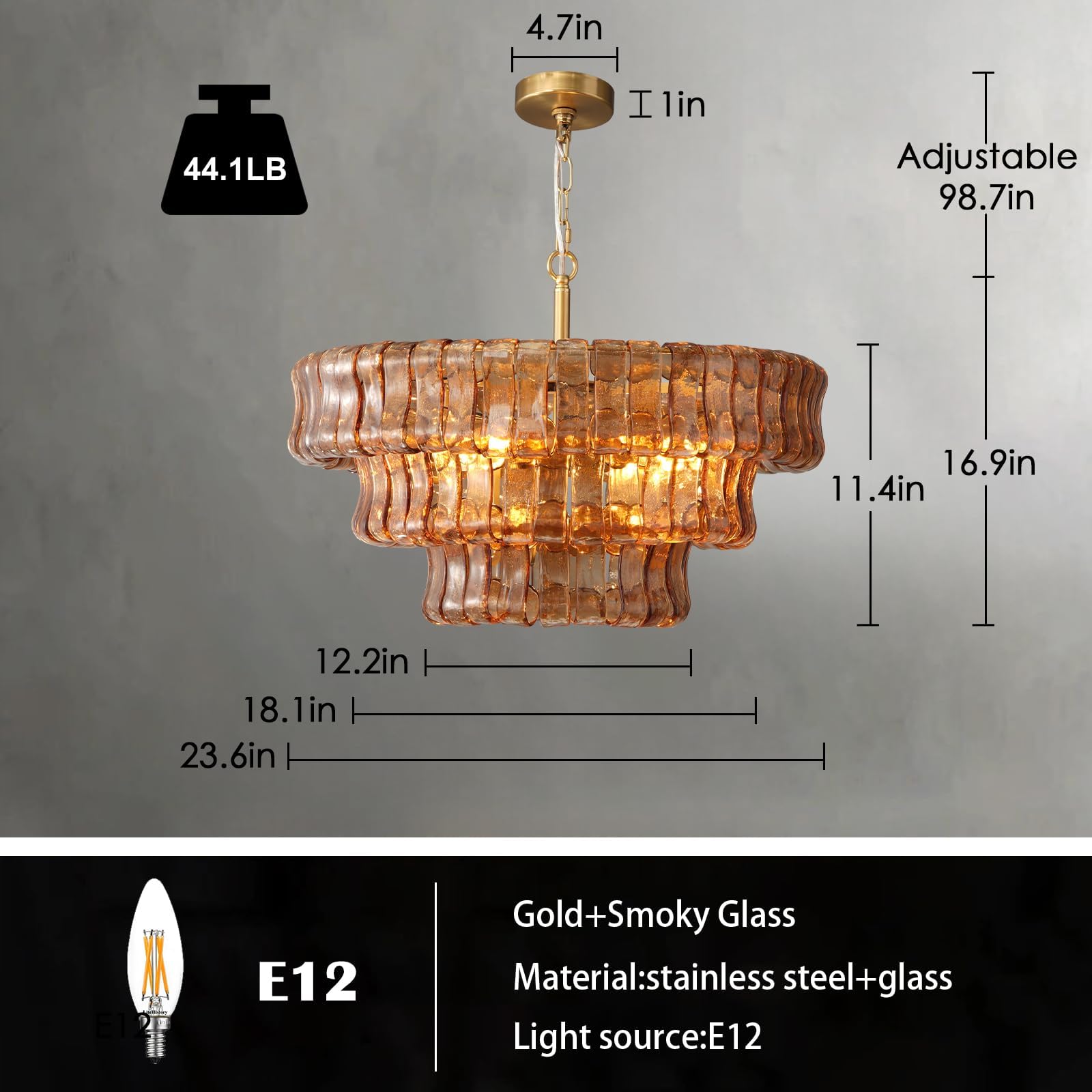 Large Rectangular Glass Chandelier