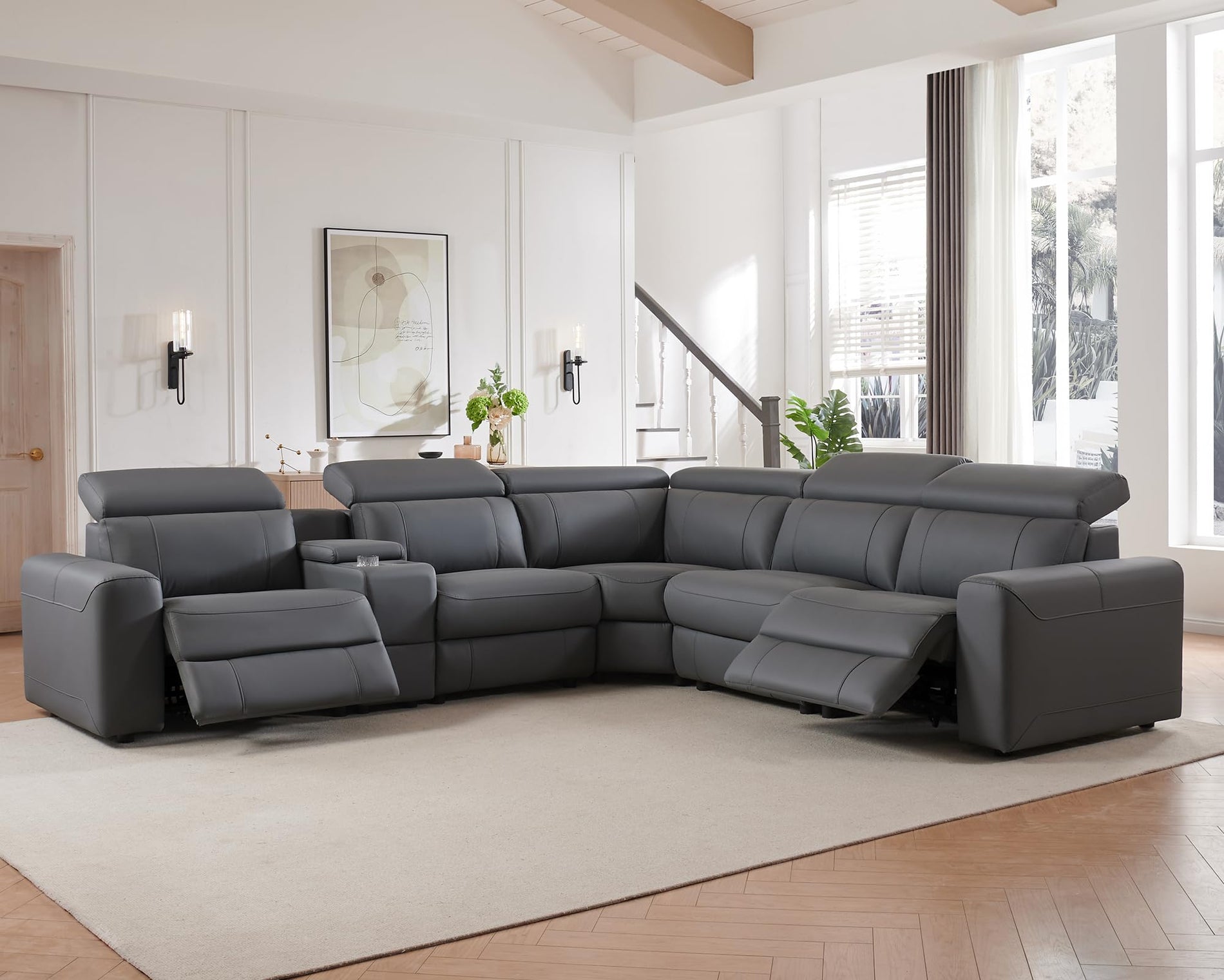 Oversized Power Reclining Sofa with Console & Dual Recliners