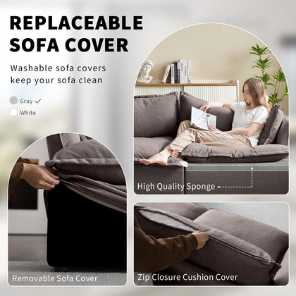 Modular Linen Sectional Sofa with Deep Seats & Removable Covers