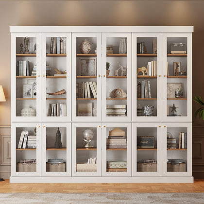 Vyre 70.8" Tall Farmhouse Bookshelf with Glass Doors-260513