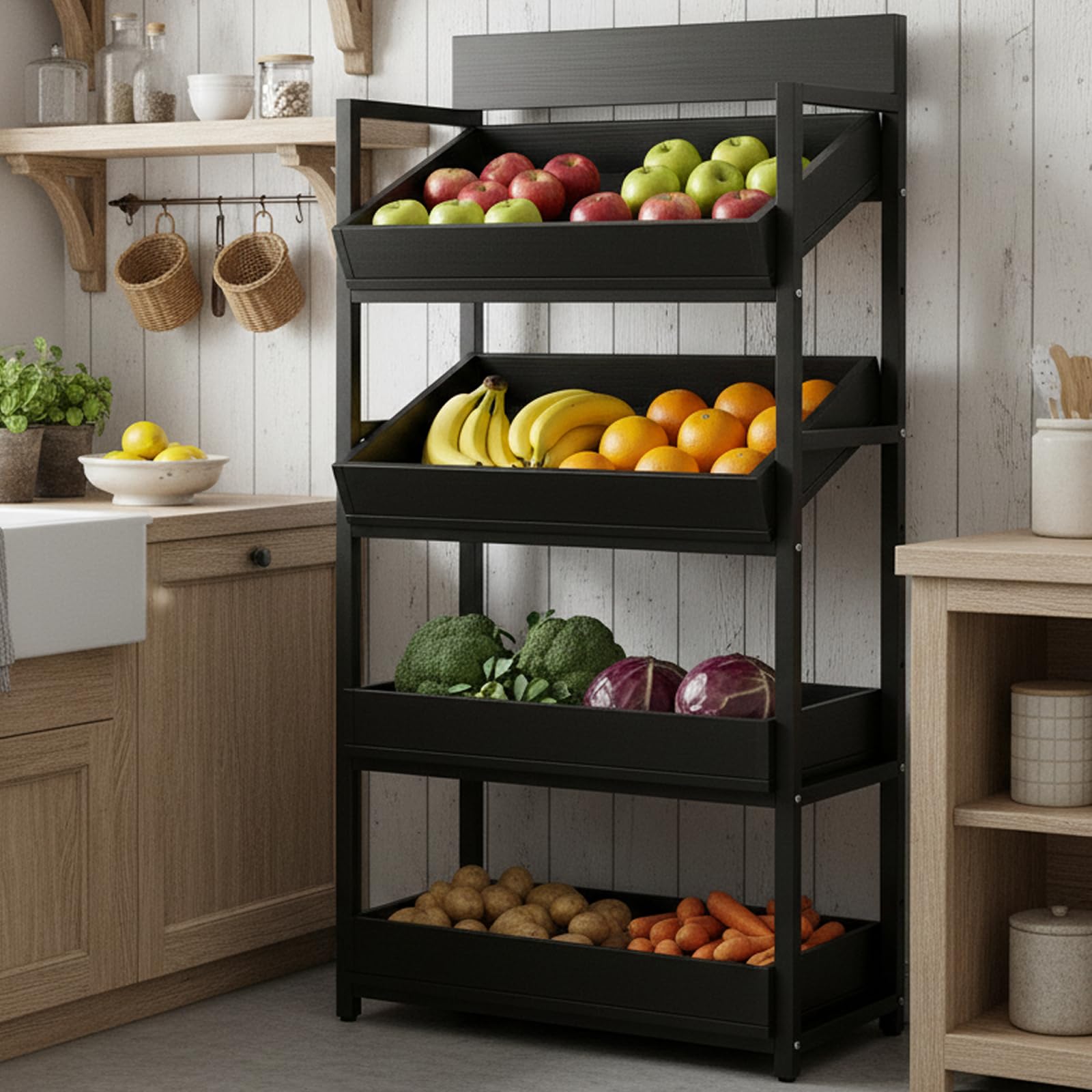 3-Tier Wood Fruit & Vegetable Storage Rack