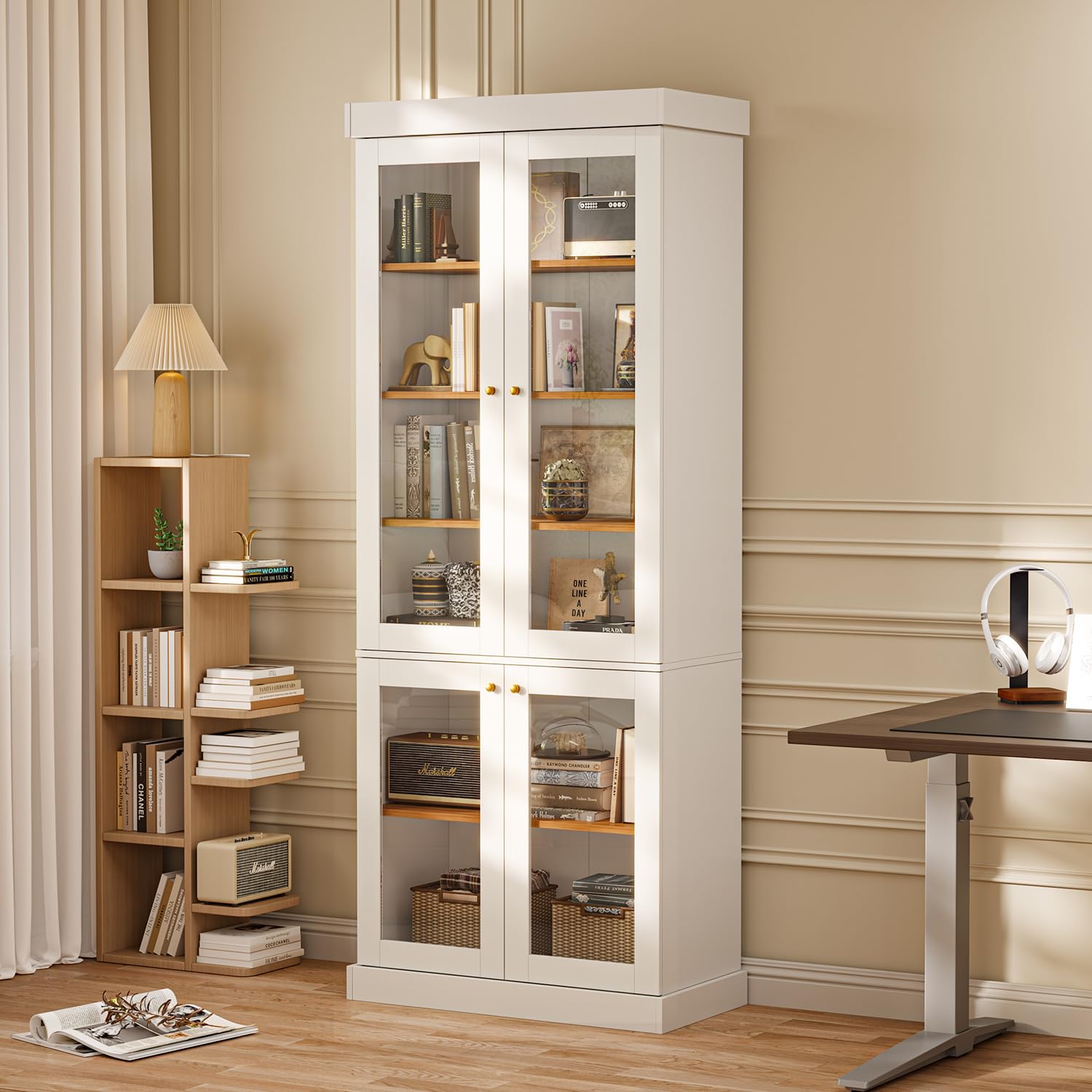 Vyre 70.8" Tall Farmhouse Bookshelf with Glass Doors-260513