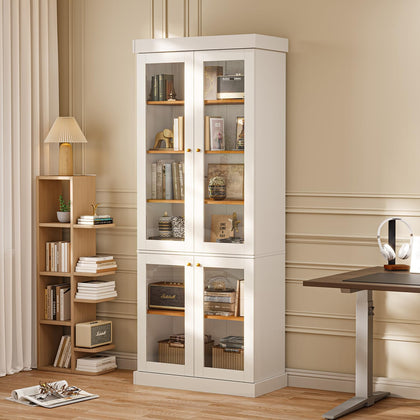 Vyre 70.8" Tall Farmhouse Bookshelf with Glass Doors-260513