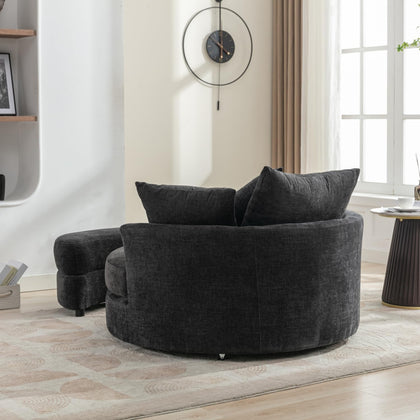 360° Accent Barrel Chair with Storage Ottoman & 4 Pillows, Gray