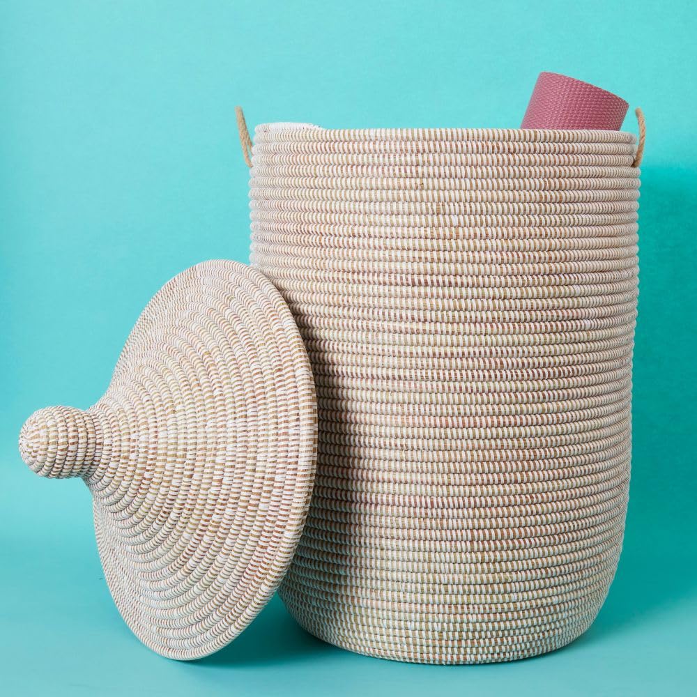 White Wicker Storage Basket with Lid
