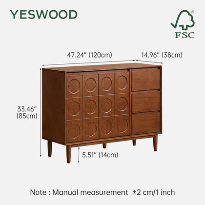 YESWOOD Mid-Century Modern Sideboard Buffet Cabinet with 3 Drawers & 2 Doors