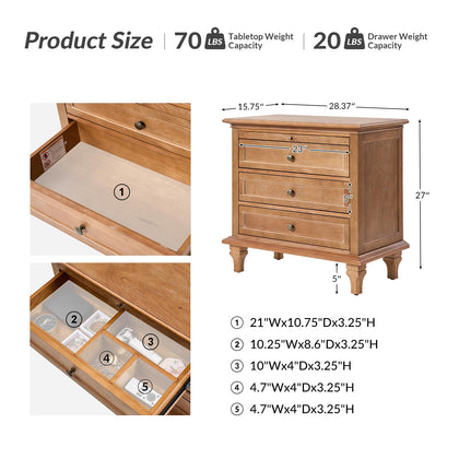 Farmhouse End Table with Charging Station & 3 Drawers