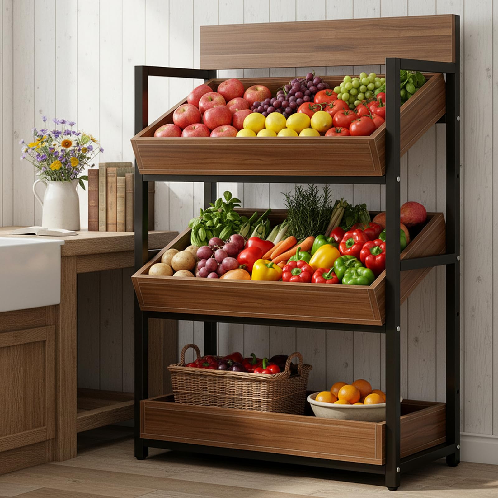 3-Tier Wood Fruit & Vegetable Storage Rack