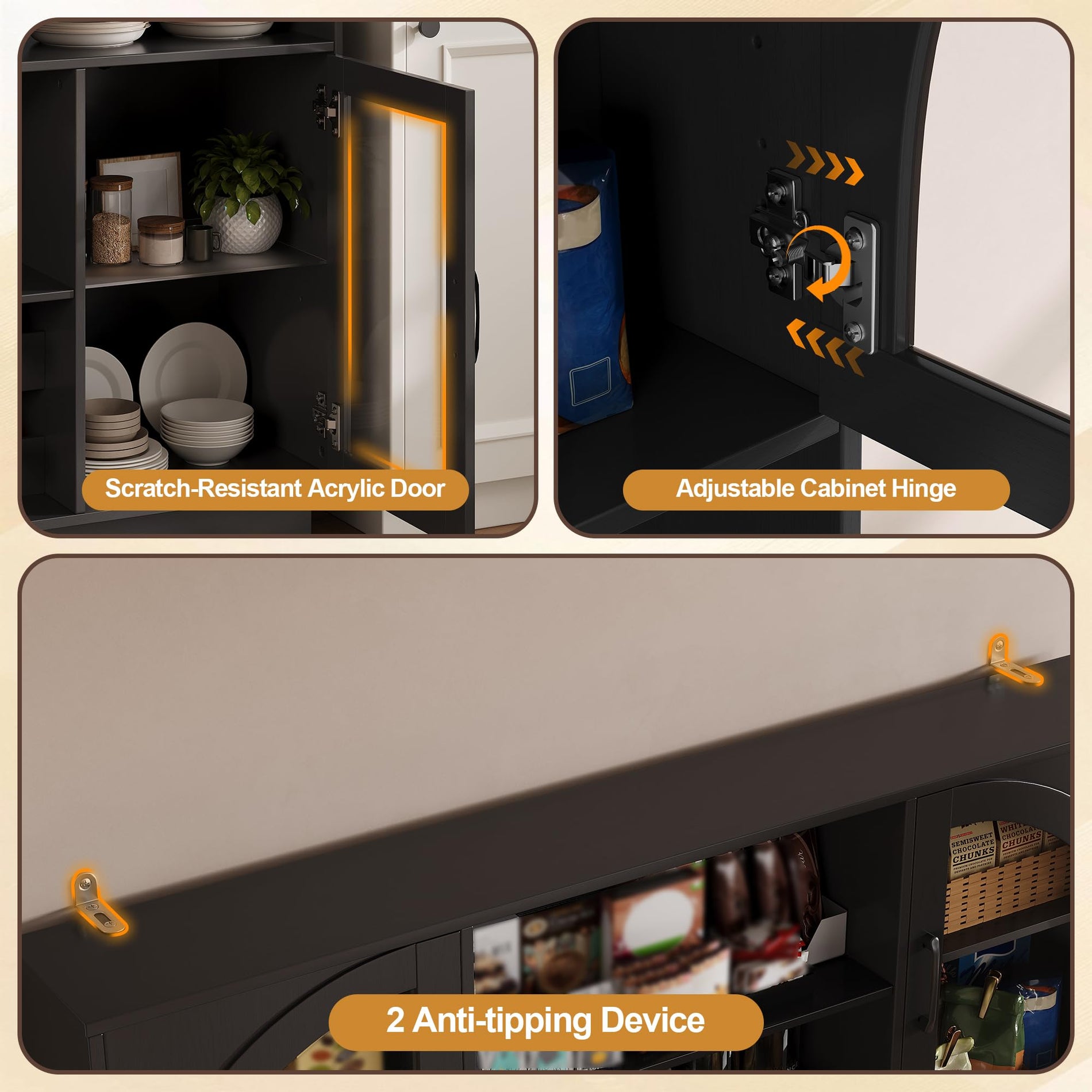 Kitchen Pantry Cabinet with Charging Station, LED Lights & Wine Rack