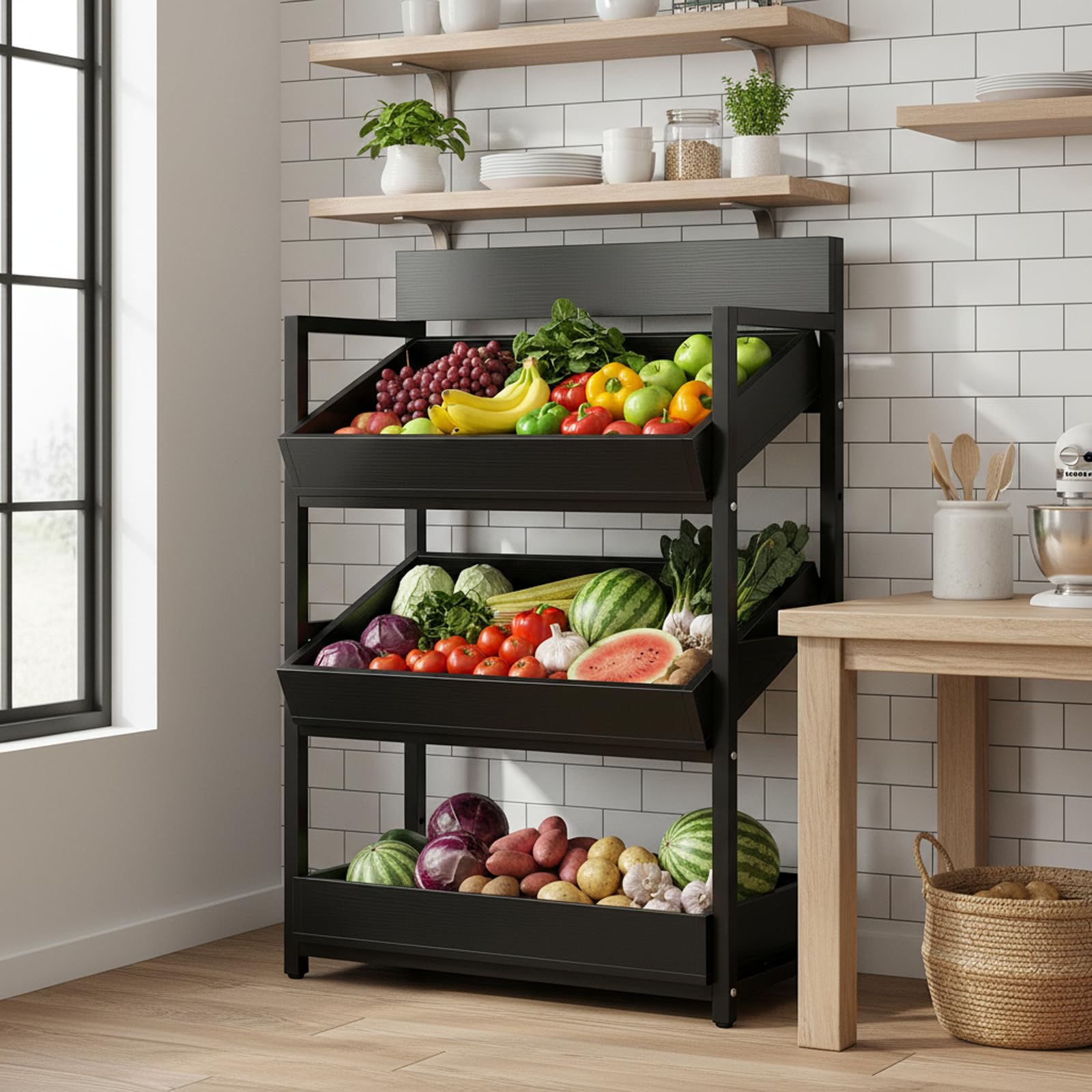 3-Tier Wood Fruit & Vegetable Storage Rack