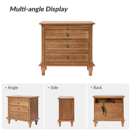 Farmhouse End Table with Charging Station & 3 Drawers