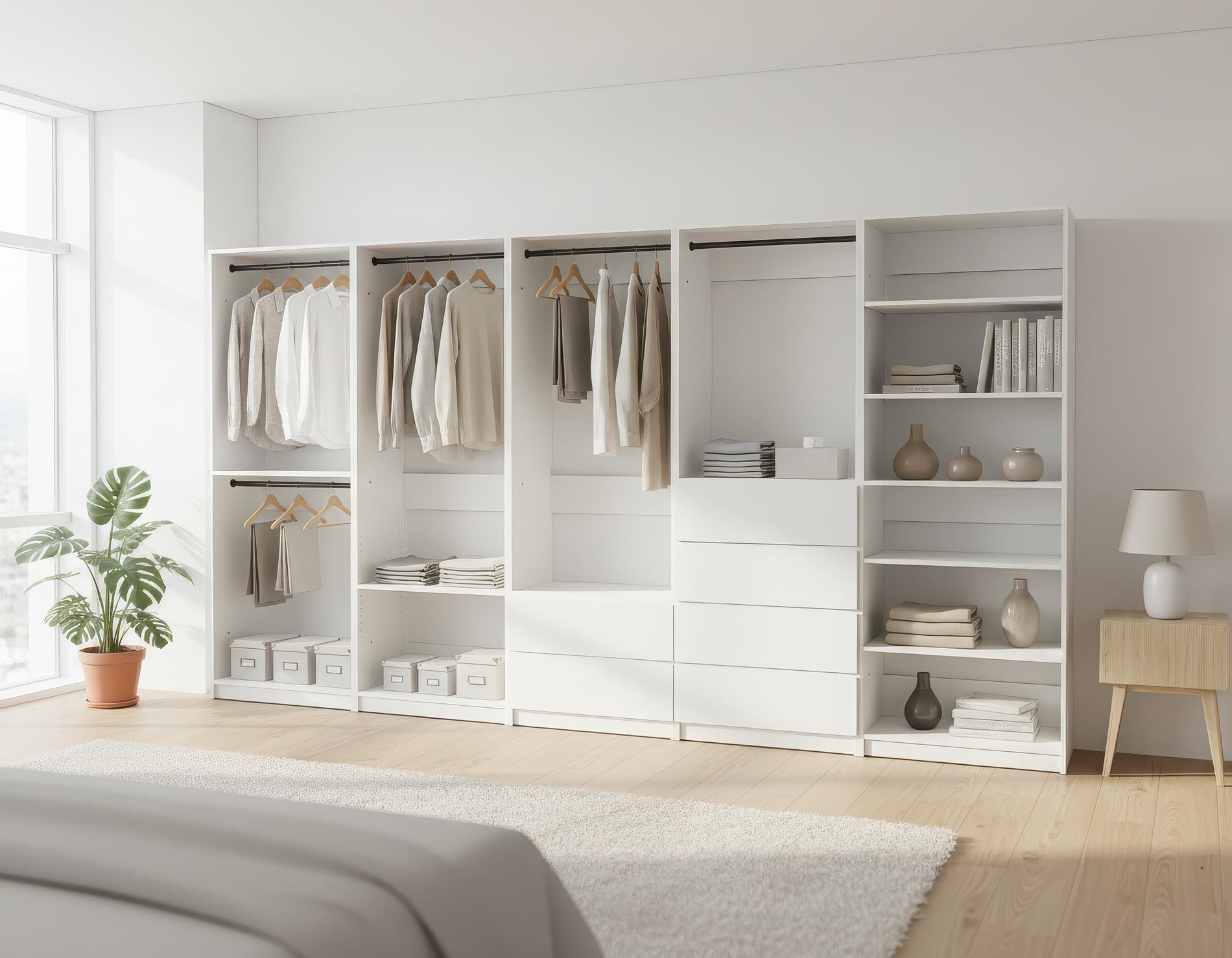 Freestanding Closet System with Shelves & Hanging Rods