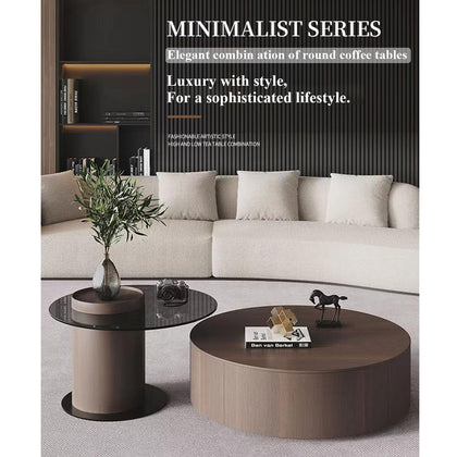 Solid Wood Coffee Table Set with Tempered Glass Top & Side Table