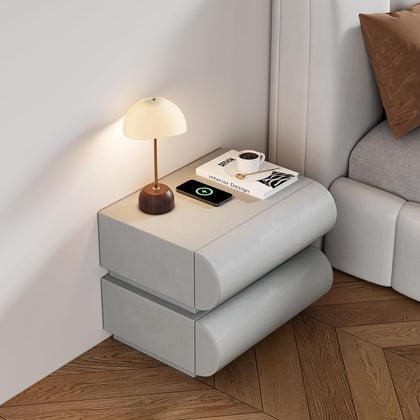 homary Modern Nightstand with 2 Drawers, Tile End Table for Living Room in Gold Finish Square Bedside Table