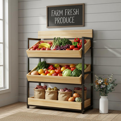 3-Tier Wood Fruit & Vegetable Storage Rack