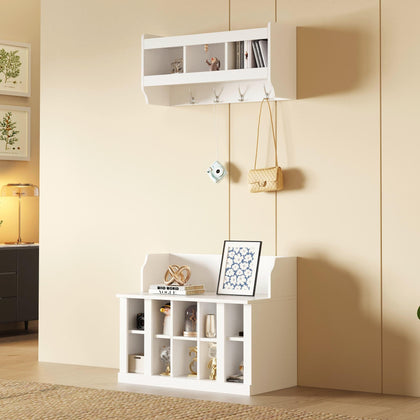 Entryway Shoe Cabinet with Coat Rack & Hooks