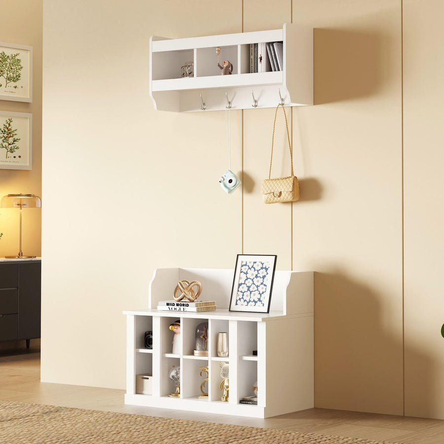 Entryway Shoe Cabinet with Coat Rack & Hooks