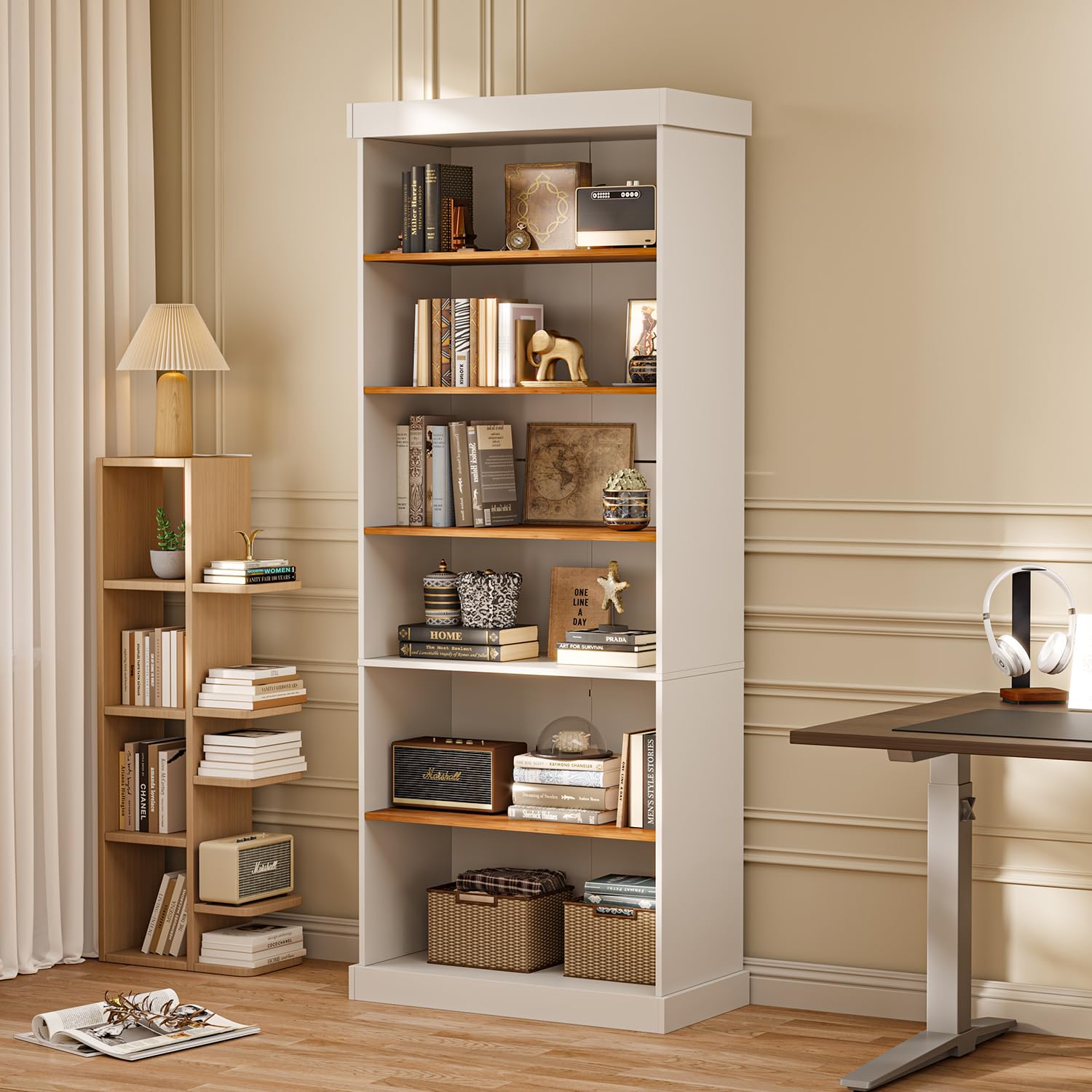 Vyre 70.8" Tall Farmhouse Bookshelf with Glass Doors-260513