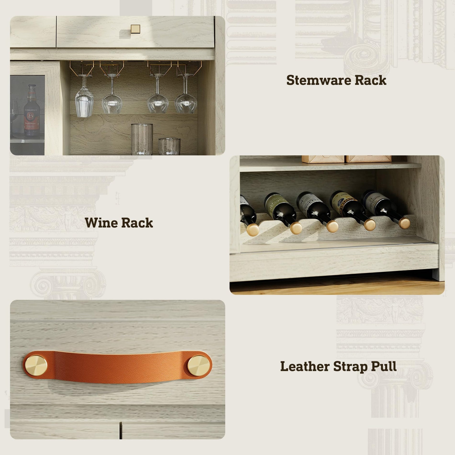 Coffee Bar Cabinet with Fridge Space, Wine Rack & Storage