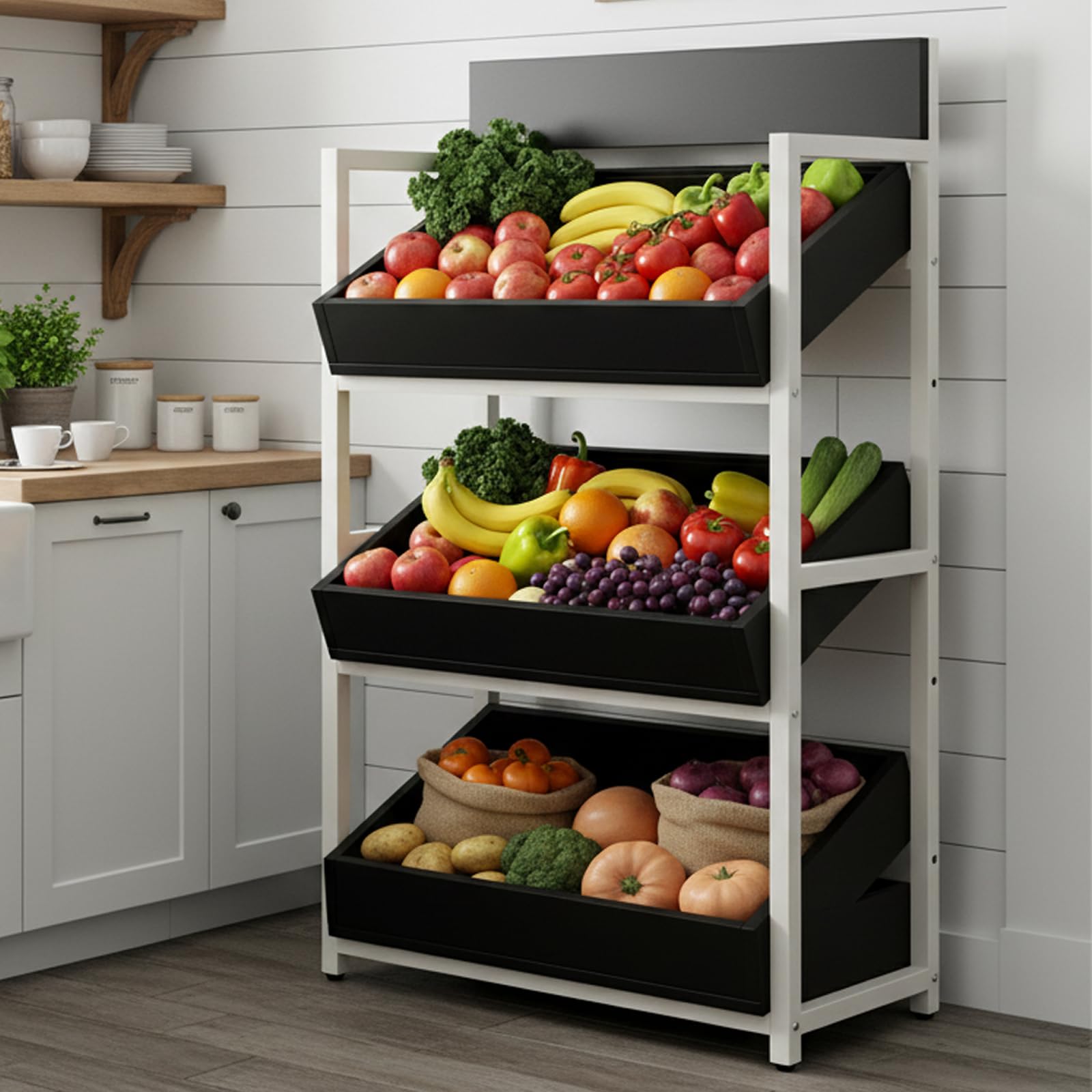3-Tier Wood Fruit & Vegetable Storage Rack