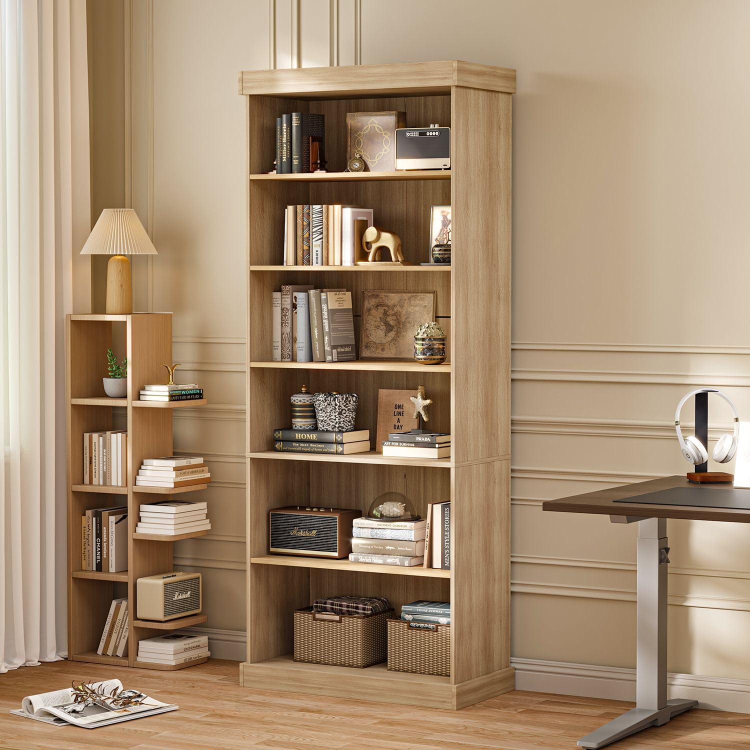 Vyre 70.8" Tall Farmhouse Bookshelf with Glass Doors-260513