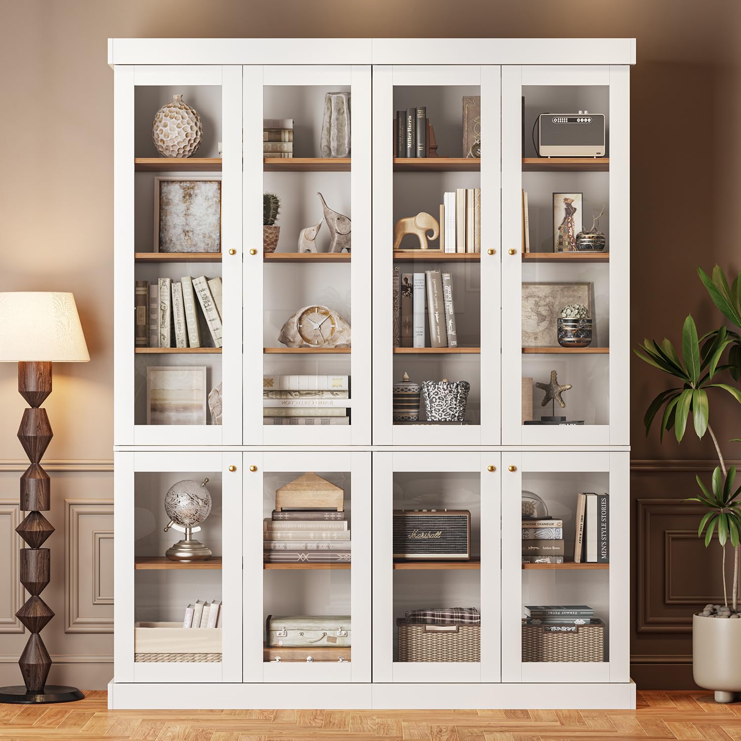 Vyre 70.8" Tall Farmhouse Bookshelf with Glass Doors-260513