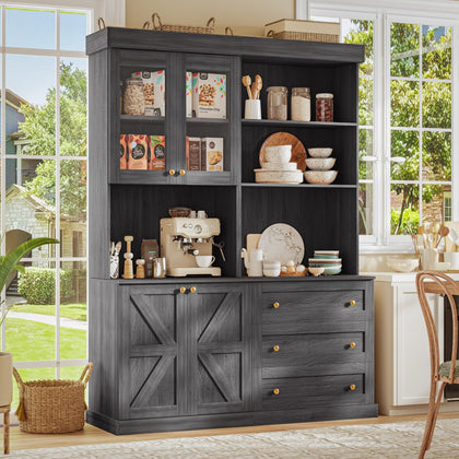 Farmhouse Pantry Cabinet with Glass Doors