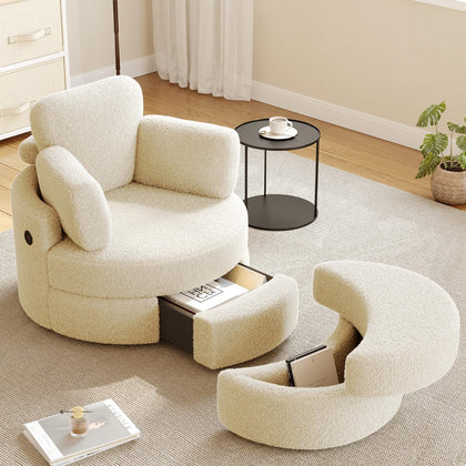 MEISSALIVVE Swivel Accent Chair with Half Moon Ottoman