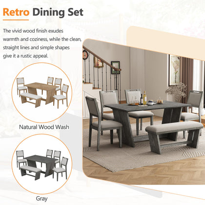 6-Piece Dining Table Set with 4 Chairs & Bench