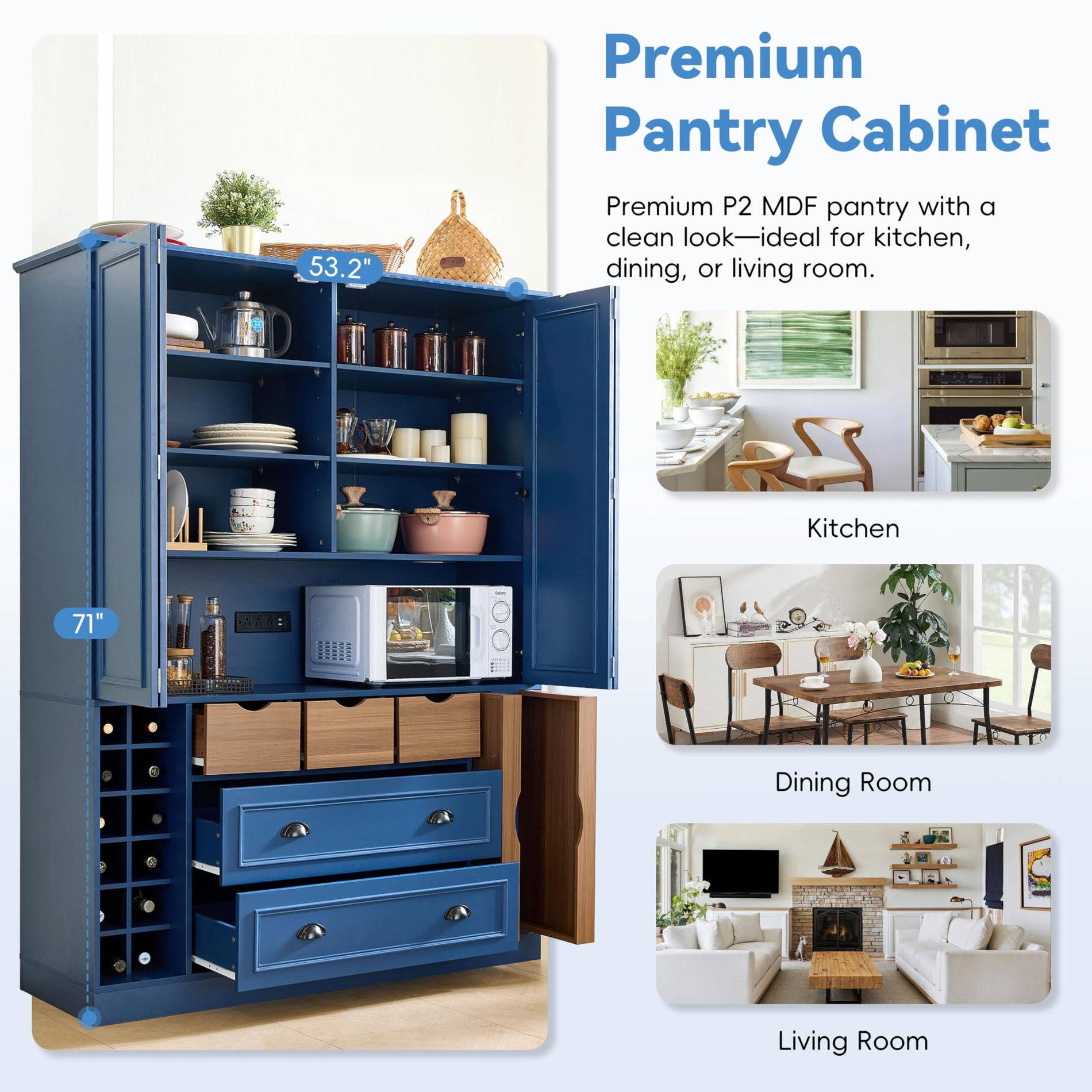 Farmhouse Pantry Cabinet with Pull-Out Trays & Drawers