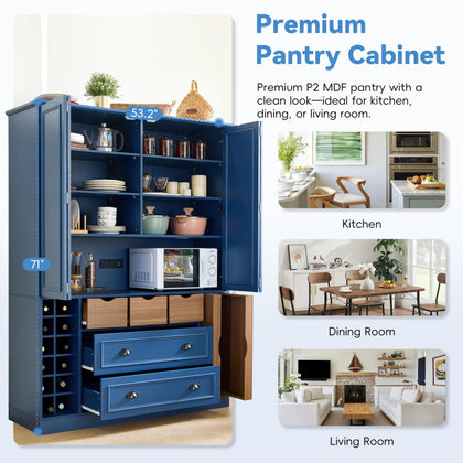 Farmhouse Pantry Cabinet with Pull-Out Trays & Drawers